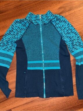 Title Nine Teal and Navy Zip-Up Sweater Jacket